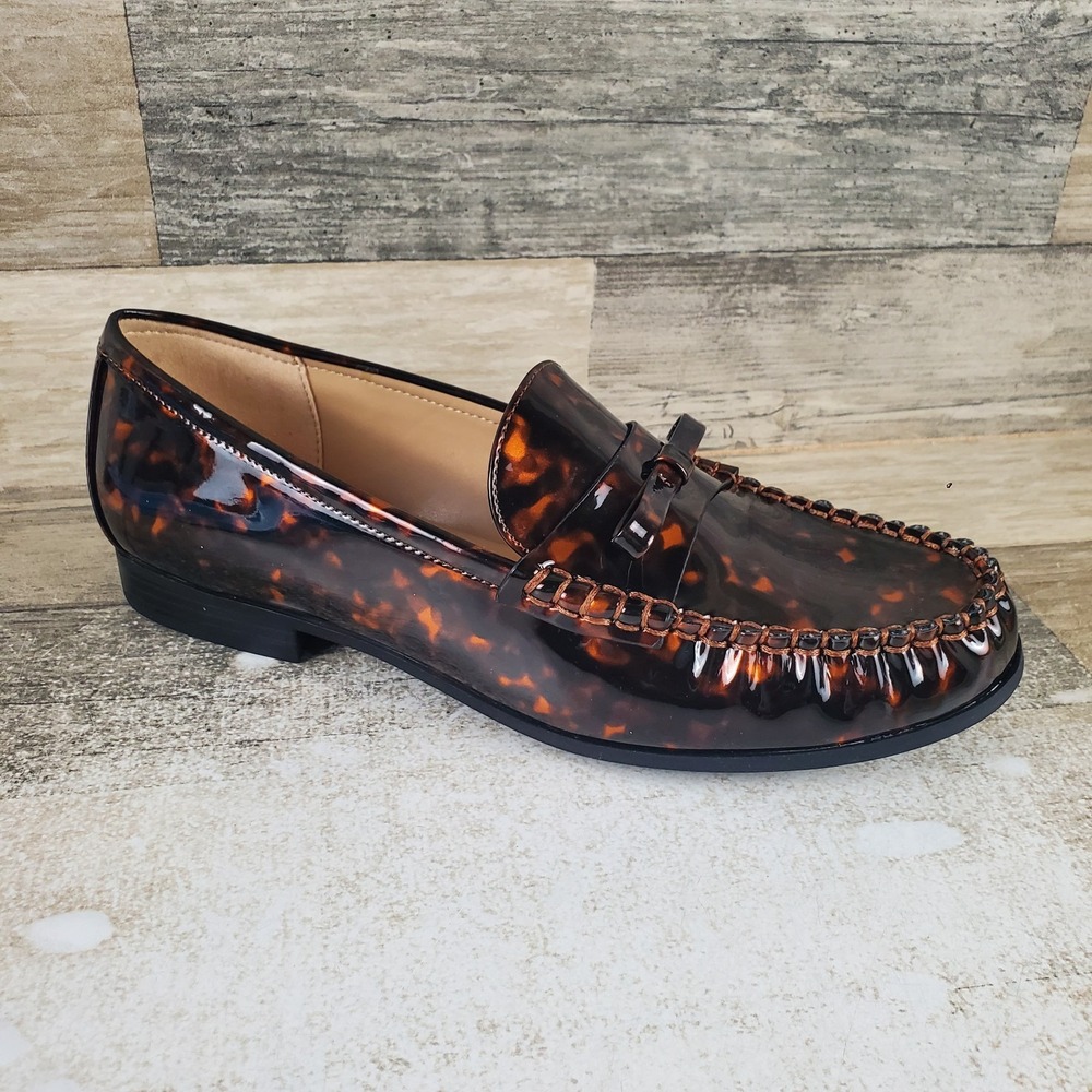 Bandolino Laynei Womens Loafer Shoe Sz 10 M Dark Natural Tortoise Patent Slip On